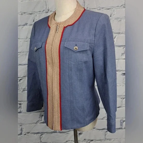 St John Sport Women's Full Zip Denim Jacket Stretch Multicolor Size Medium - Picture 5 of 16